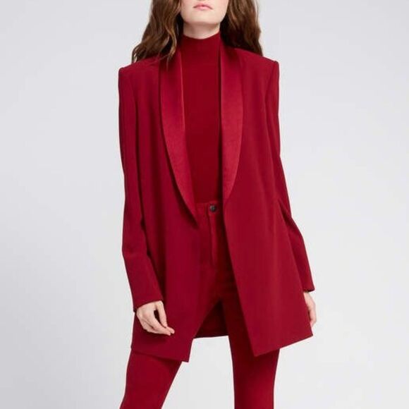 Alice + Olivia Jace Oversized Long Line Open Front Blazer Cherry Red Size Large - Picture 1 of 6